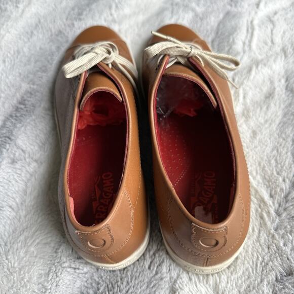 SALVATORE FERRAGAMO Size 10 B vintage tan leather low cut Designer sneakers - Picture 7 of 12